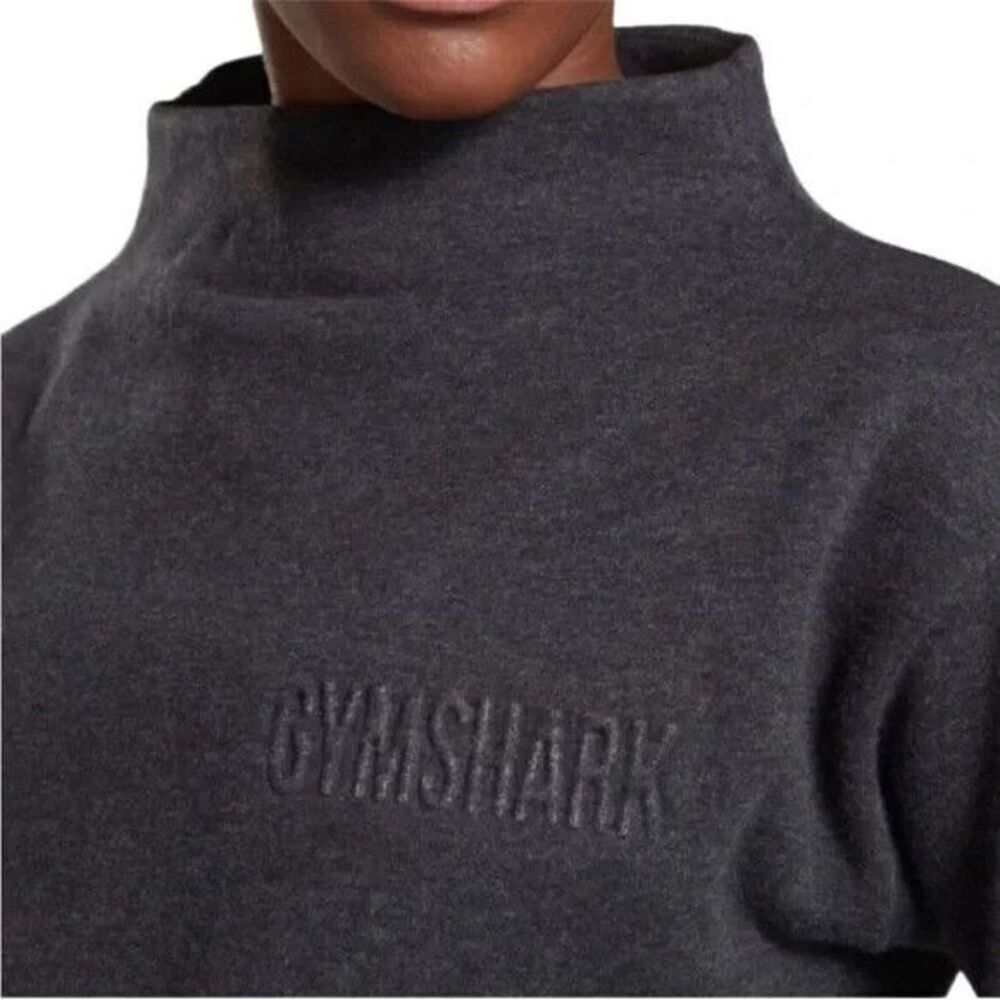 Women's GYMSHARK So Soft Gray Boatneck Longline Fleece Lined Sweatshirt M - Picture 3 of 9